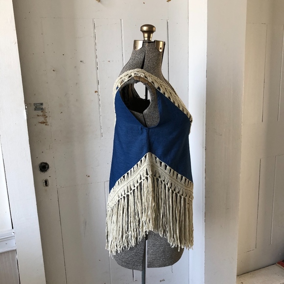 Cliche Crochet Fringe BoHo Denim Top - Picture 4 of 8